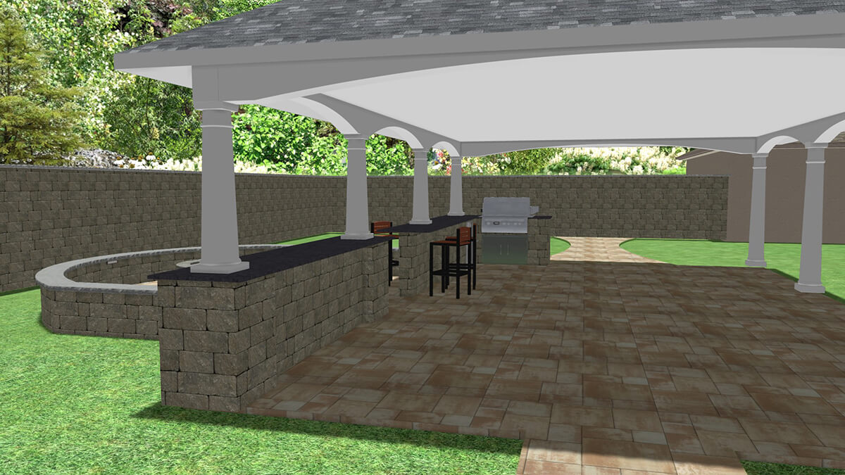 3d rendering of new patio under outdoor pavilion