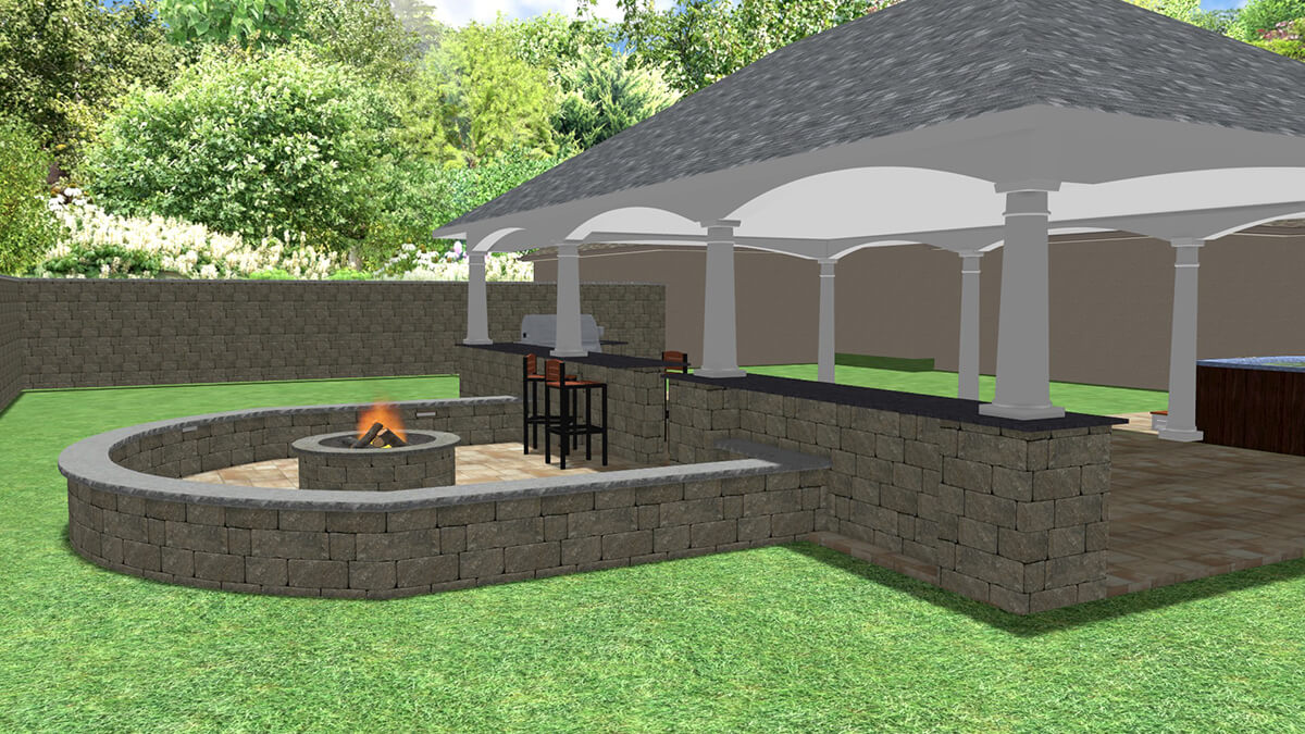 new outdoor pavilion with attached fire pit
