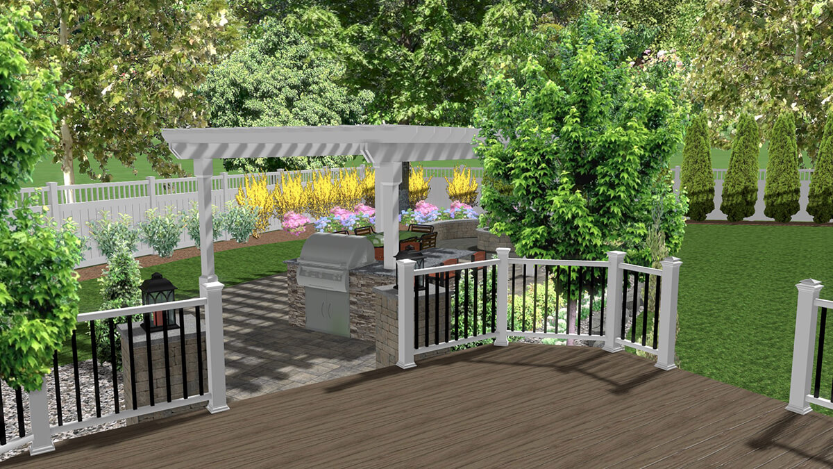 3d rendering of new deck with railing