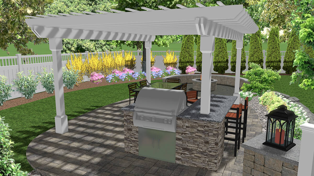 3d rendering of outdoor kitchen and bar