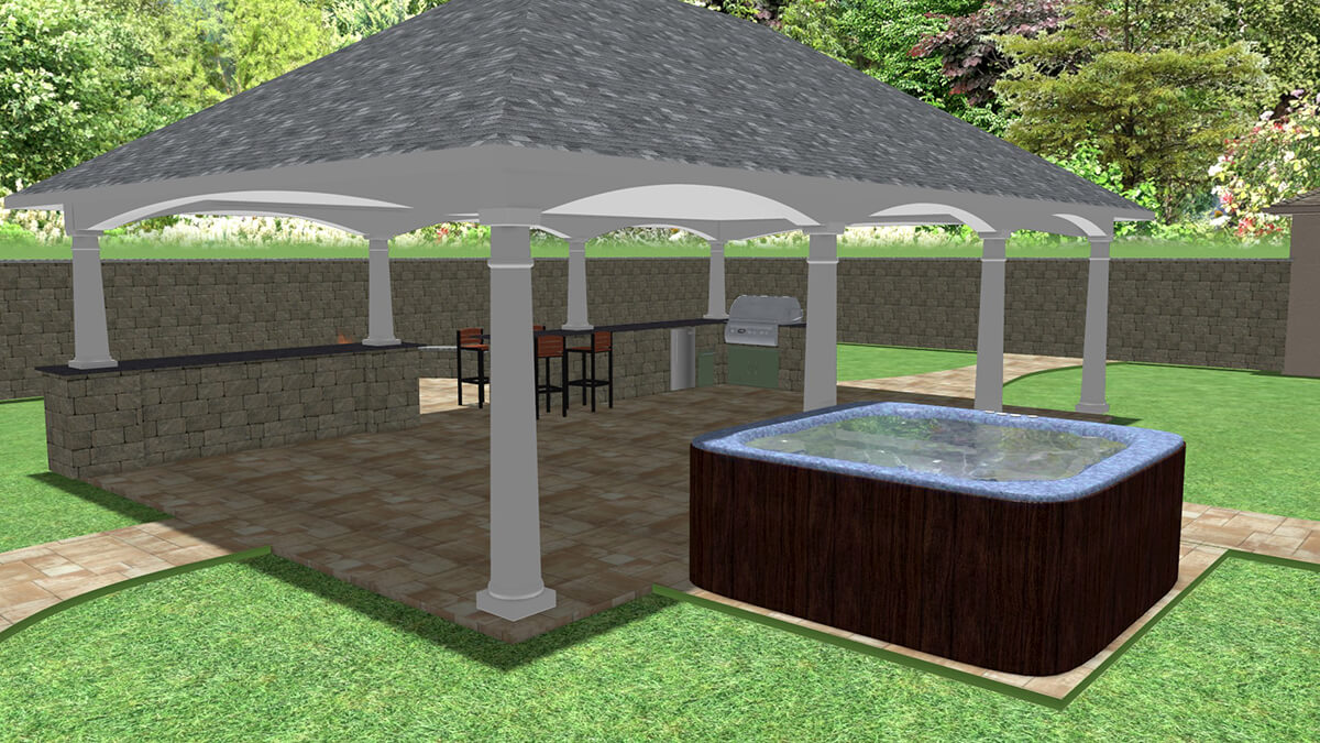 3d rendering of outdoor pavilion and hot tub