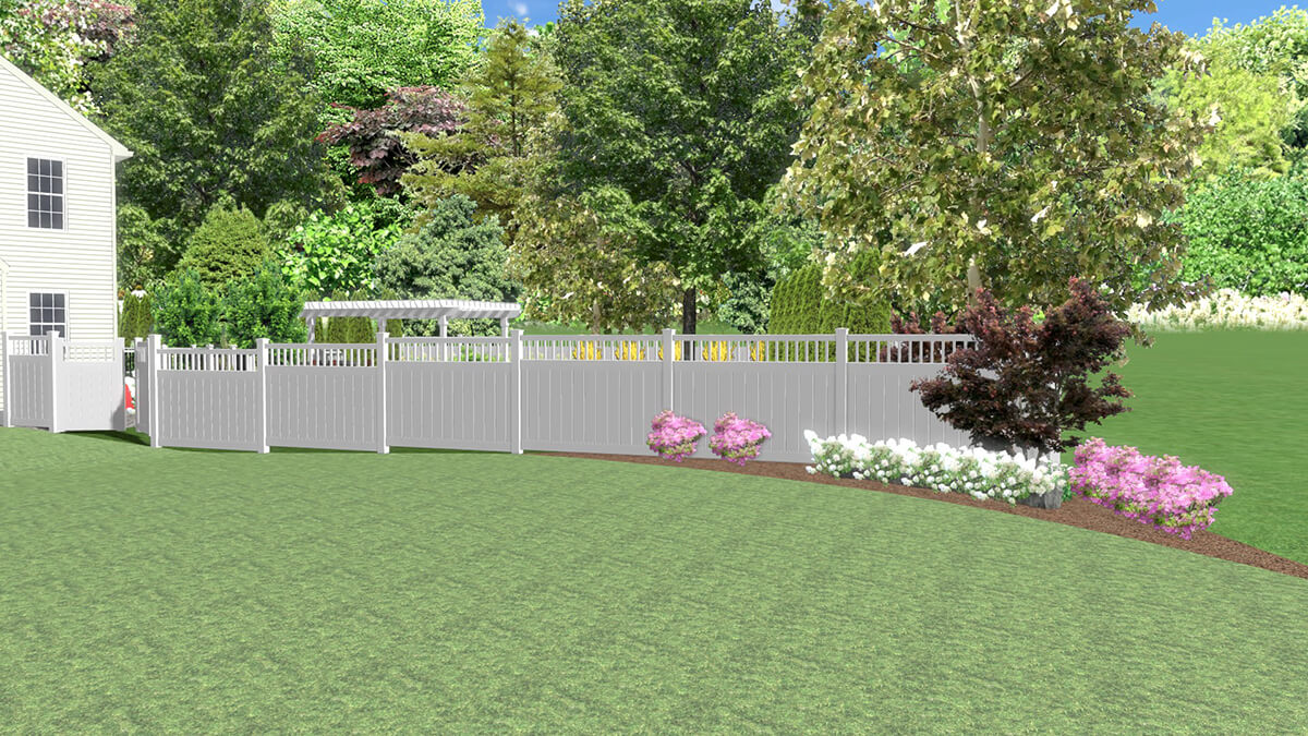 3d rendering of new vinyl residential fence