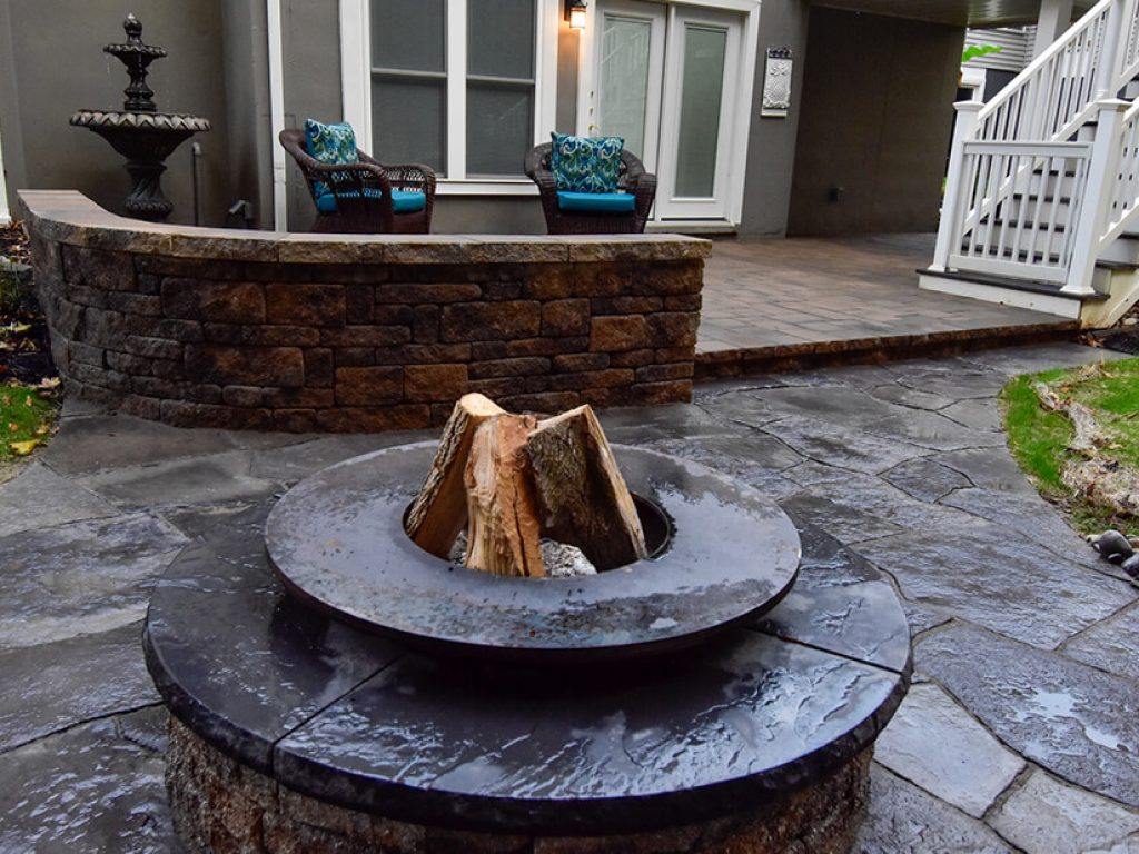 stone fire pit on patio